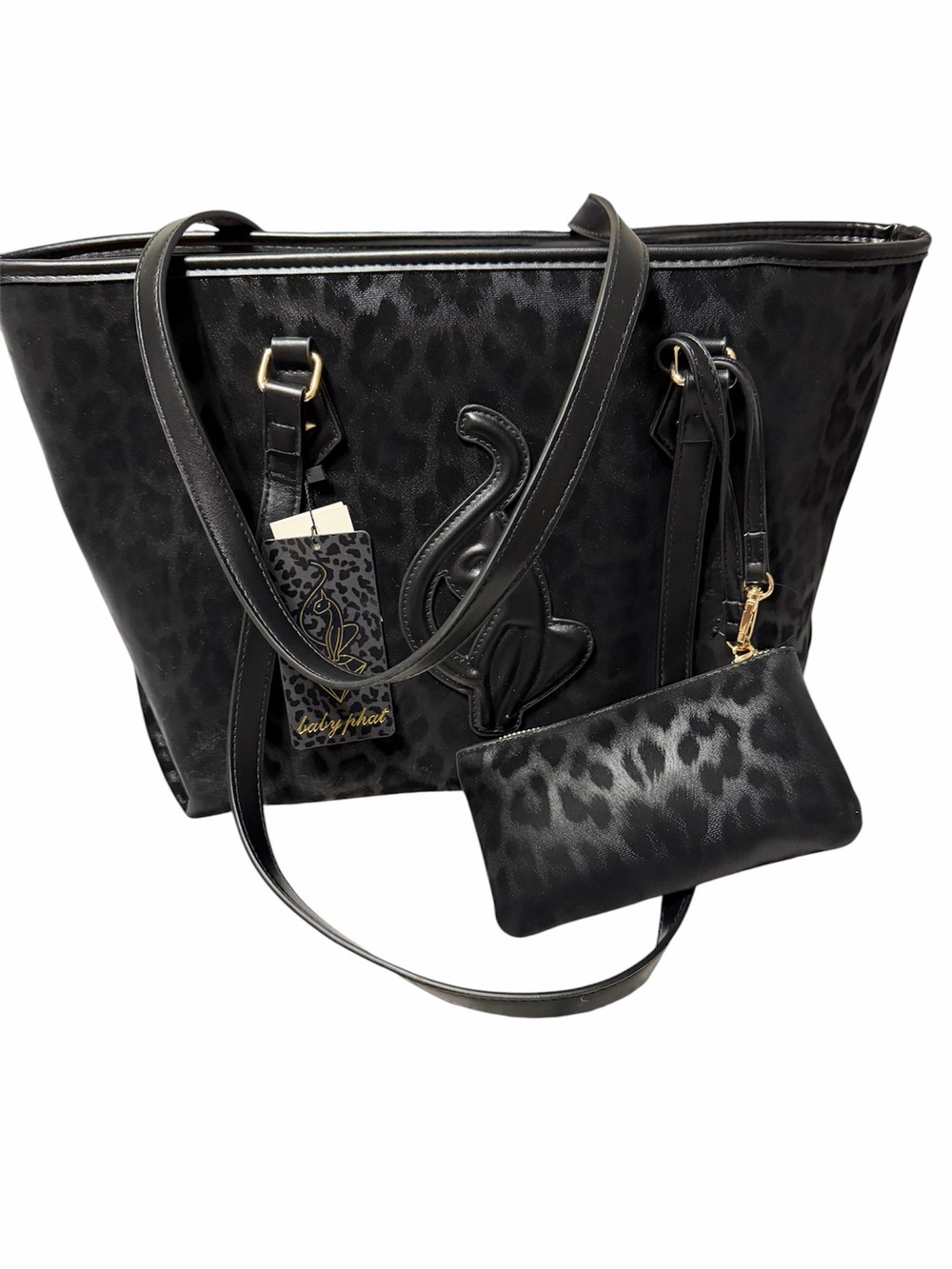 Betsey Johnson Black Leopard Print Tote with Matching Pouch